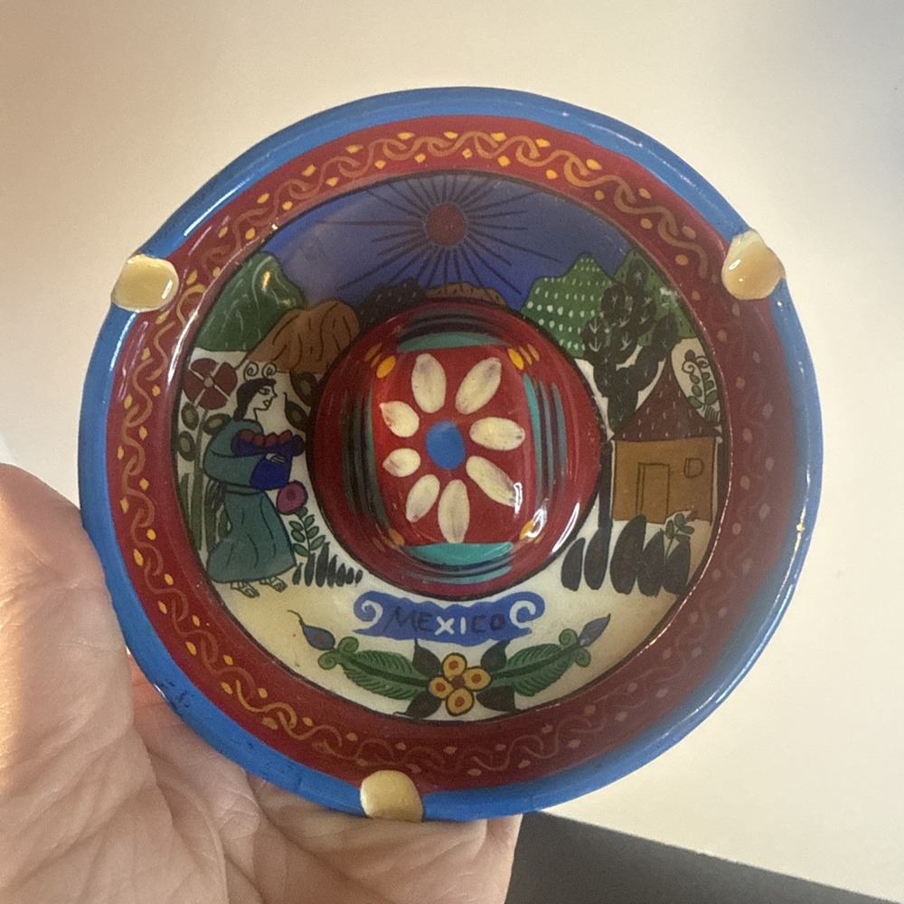 Terracotta Hand Painted Mexico Ashtray/jewlery‎ Tray/change Holder New